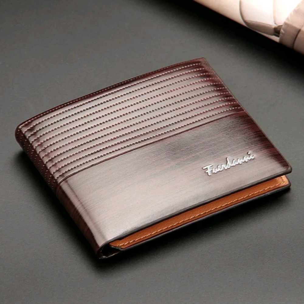 Mens wallet Dark Brown Gift vegan leather Bi-fold